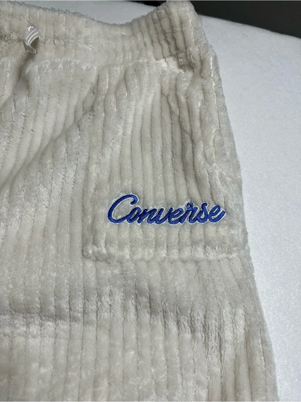 Converse Off-White Ribbed Plush Lounge Pants with Blue Logo